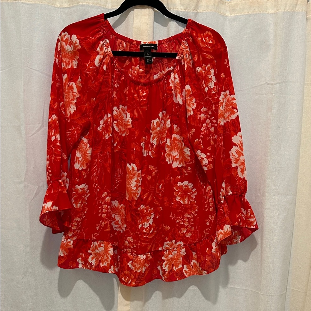 INC International Concepts Red Floral Blouse